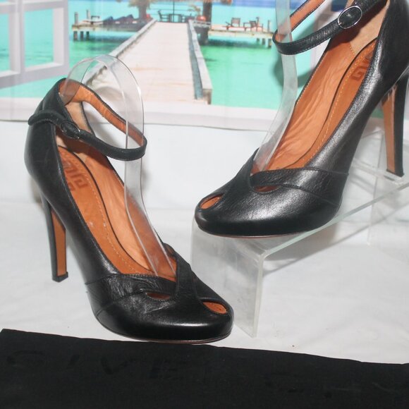 $950 Givenchy Leather Peep Toe Hidden Platform Ankle Strap Heels Shoe w … - Picture 1 of 8